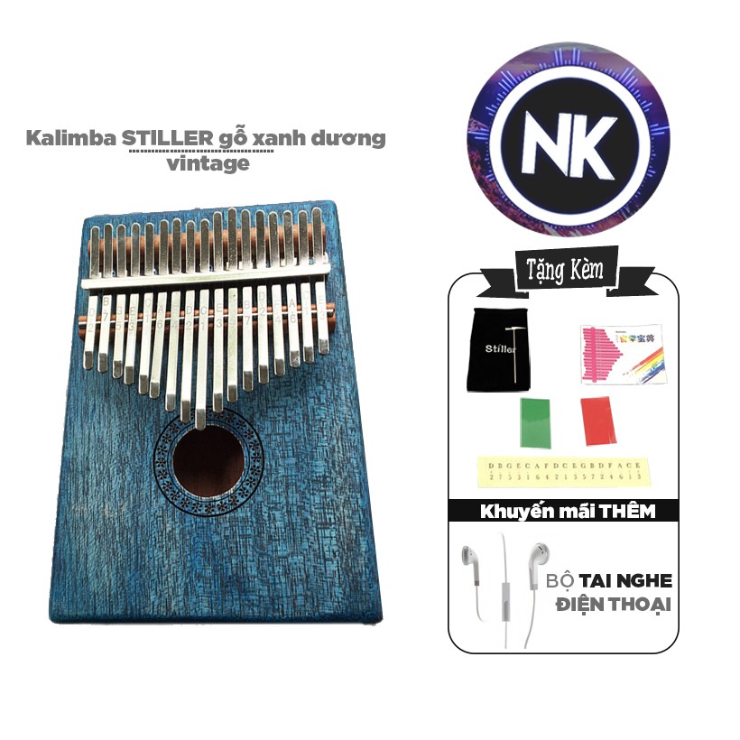 Đàn Kalimba Stiller 17 Phím Gỗ Xanh Dương Vintage Tặng Kèm Tai Nghe Điện Thoại - Hàng Có Sẵn