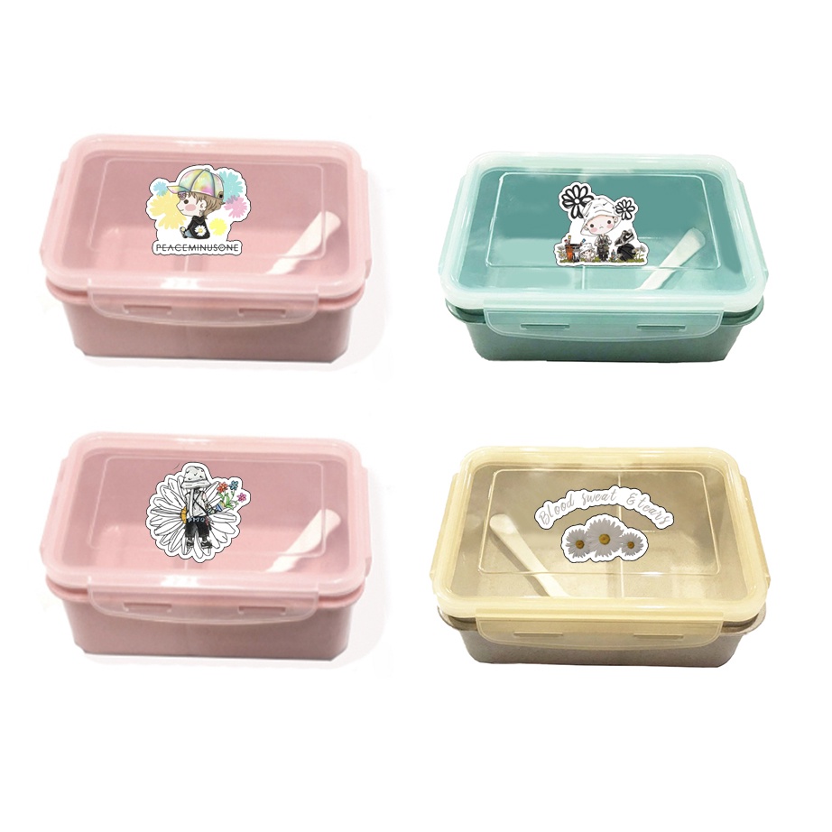 Hộp cơm vuông bò sữa HCV1 quả bơ shiba roro jump trà sữa trứng lười yakult hoa cúc GD hộp đựng thực phẩm PP