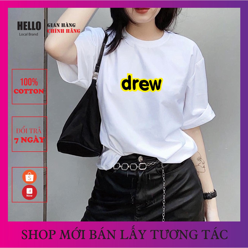 Áo thun form rộng tay lỡ unisex,  Áo phông form rộng nam nữ in chữ Hello ATL020 co giãn 2 chiều | BigBuy360 - bigbuy360.vn