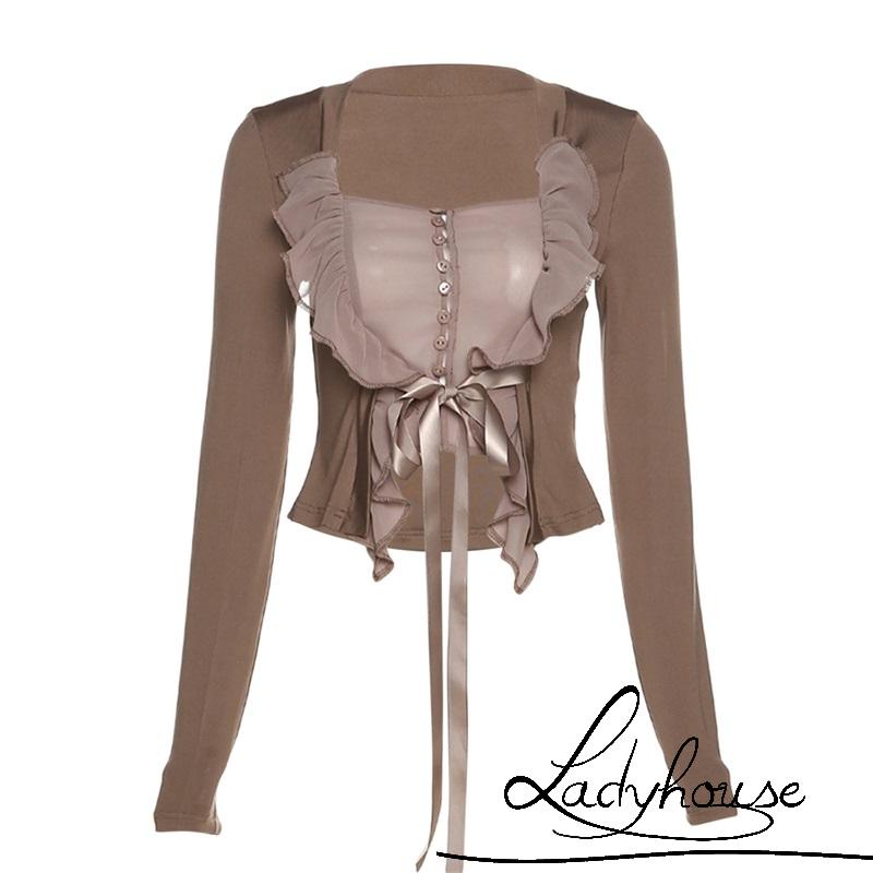 Áo Croptop Tay Dài Cổ Vuông Thời Trang Sành Điệu Cho Nữ