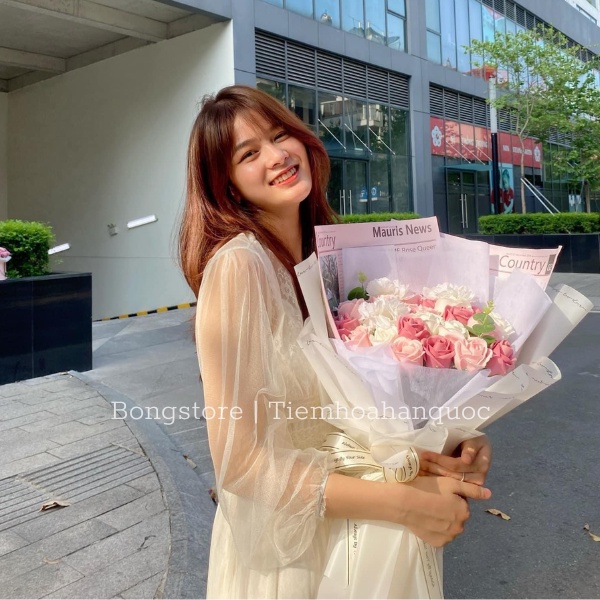 Bó hoa sáp Nàng Thơ 25 bông mix màu tone hồng làm quà tặng sinh nhật, 20/10