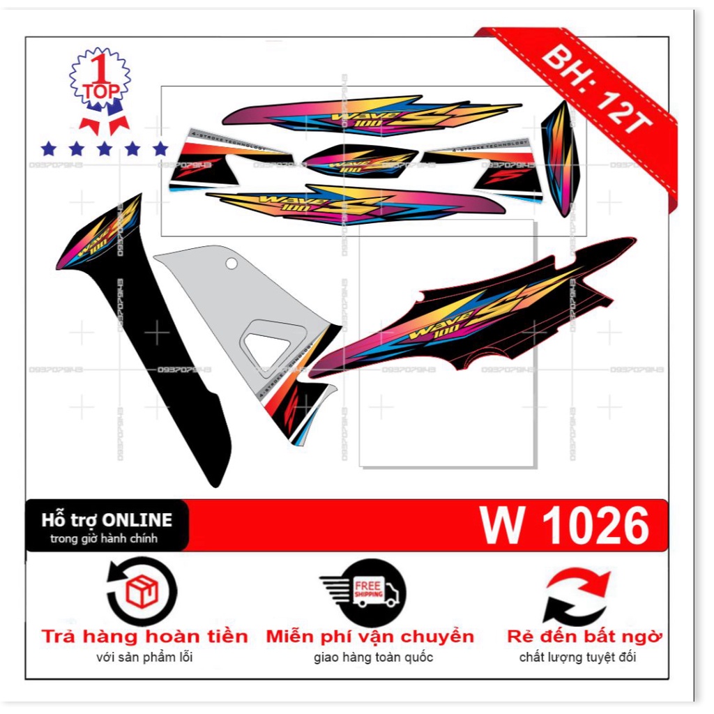 ( Quí khách vui lòng mang ra tiệm cho thợ dán ) Tem wave a 2016 7 màu