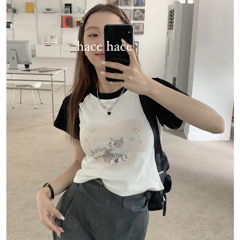 Áo Thun Ngắn Tay Dáng Ôm In Hình Hoạt Hình Giản Dị