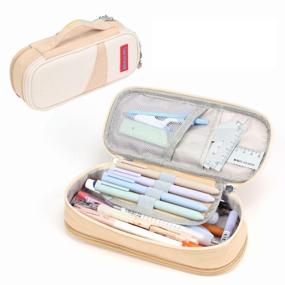 PEWANY Túi Đựng Bút / Mỹ Phẩm Hai Lớp Bằng Vải Canvas Phong Cách Hàn Quốc Dành Cho Nữ