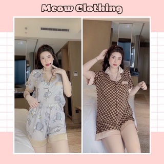 Đồ bộ mặc nhà tay ngắn quần đùi cổ vest chất liệu mango mềm mịn mát - meow clothing
