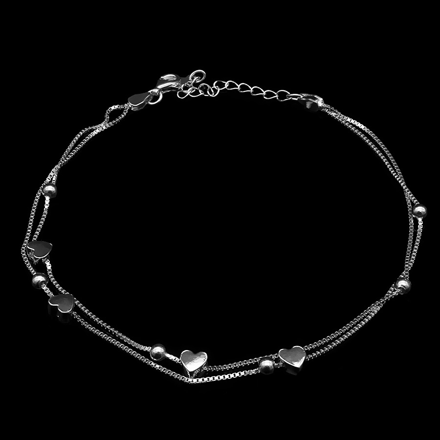 Lắc Chân Nữ Bạc Hiểu Minh LC147 Trái Tim Dây Kép Bảo Hành Vĩnh Viễn