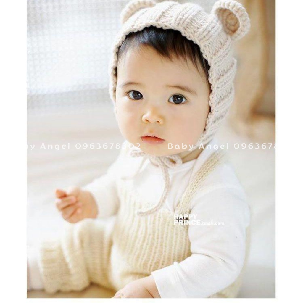[𝑭𝒓𝒆𝒆𝒔𝒉𝒊𝒑] Mũ len tai gấu Cute cho bé sơ sinh, nón len ấm áp, mềm mại cho bé 0-3 tuổi