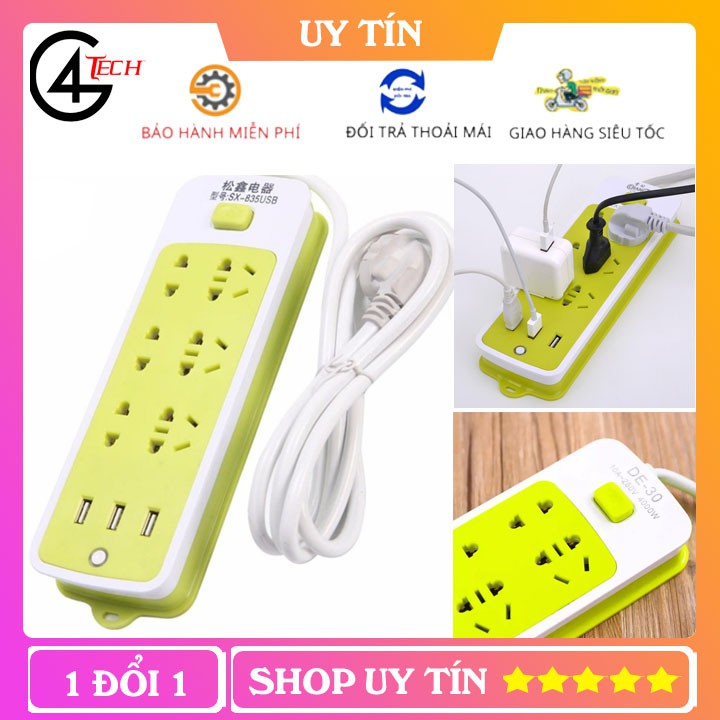 Ổ cắm điện đa năng 16 lỗ xanh có cổng USB tiện dụng