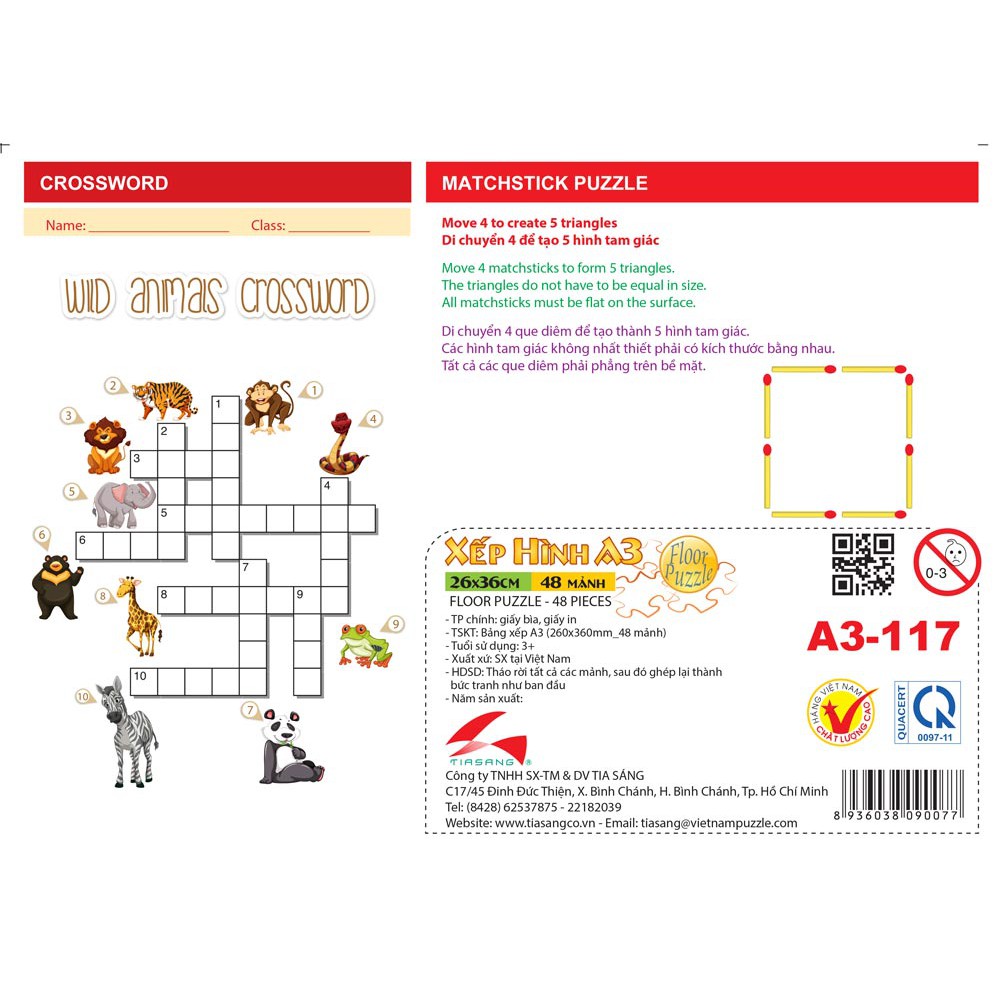 Bộ Tranh Xếp Hình 48 Mảnh Khổ A3 KT 36x26cm - Đồ chơi puzzle cho bé từ 3 tuổi