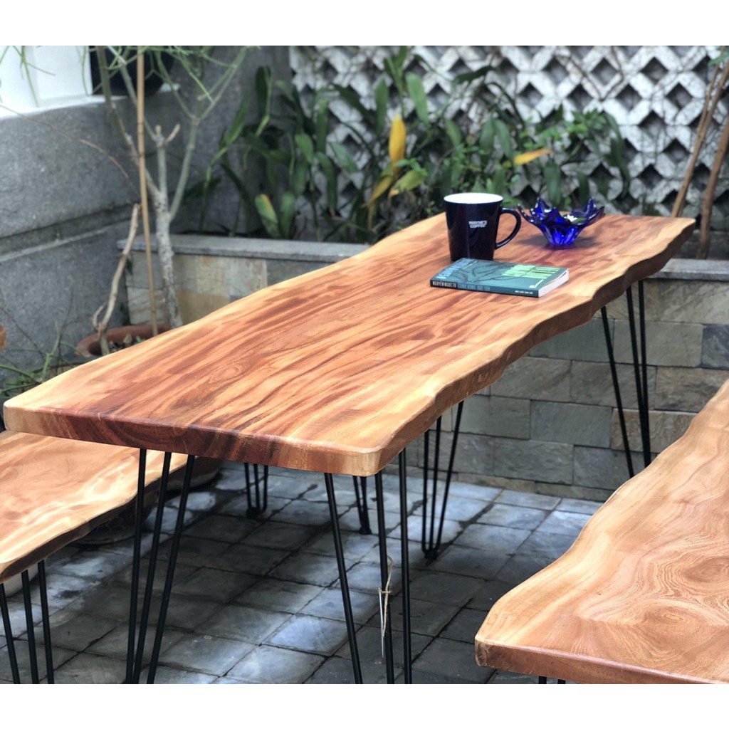 Mặt Bàn Ghế Chữ Nhật Gỗ Xà Cừ, Tấm Gỗ Tự Nhiên Nguyên Khối Từ Thân Cây