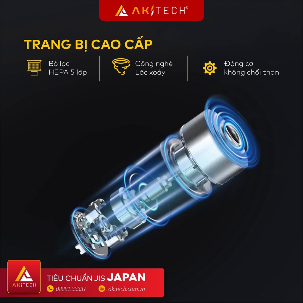 Máy hút bụi cầm tay không dây AKI PRO V10 tích hợp lau nhà, ống nối công thái học lực hút 30000Pa