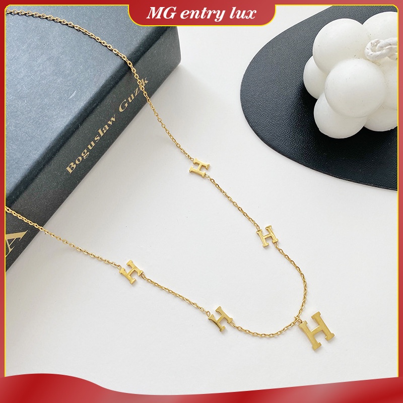 Vòng cổ Thép Titan Mạ Vàng 18k Mặt Hình Chữ H Chống Dị Ứng Không Phai Màu Thời Trang Cho Nữ