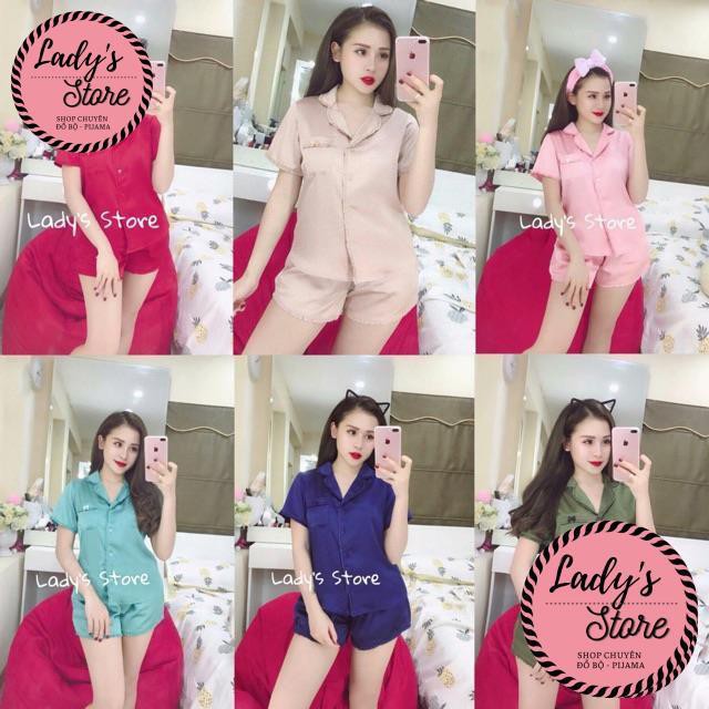 Đồ bộ nữ pijama mặc nhà bộ lụa ngủ áo cộc quần đùi dễ thương JUSOKA