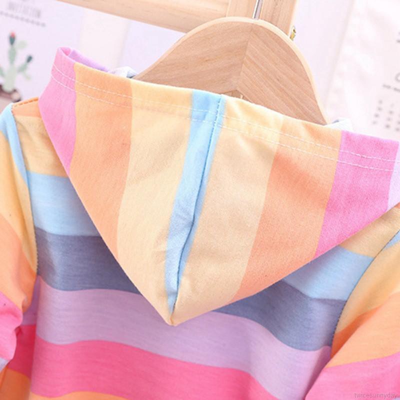 Áo hoodie hoạ tiết kẻ sọc nhiều màu thời trang cho bé gái