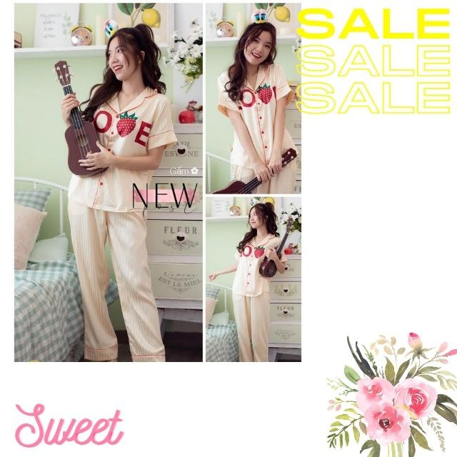 [ Gấm Loại 1] Bộ Đồ Ngủ Nữ Gấm Thời Trang Love-Dâu,Hàng May  Kĩ Mềm Mại-Mát Tay-Không Nhăn | BigBuy360 - bigbuy360.vn