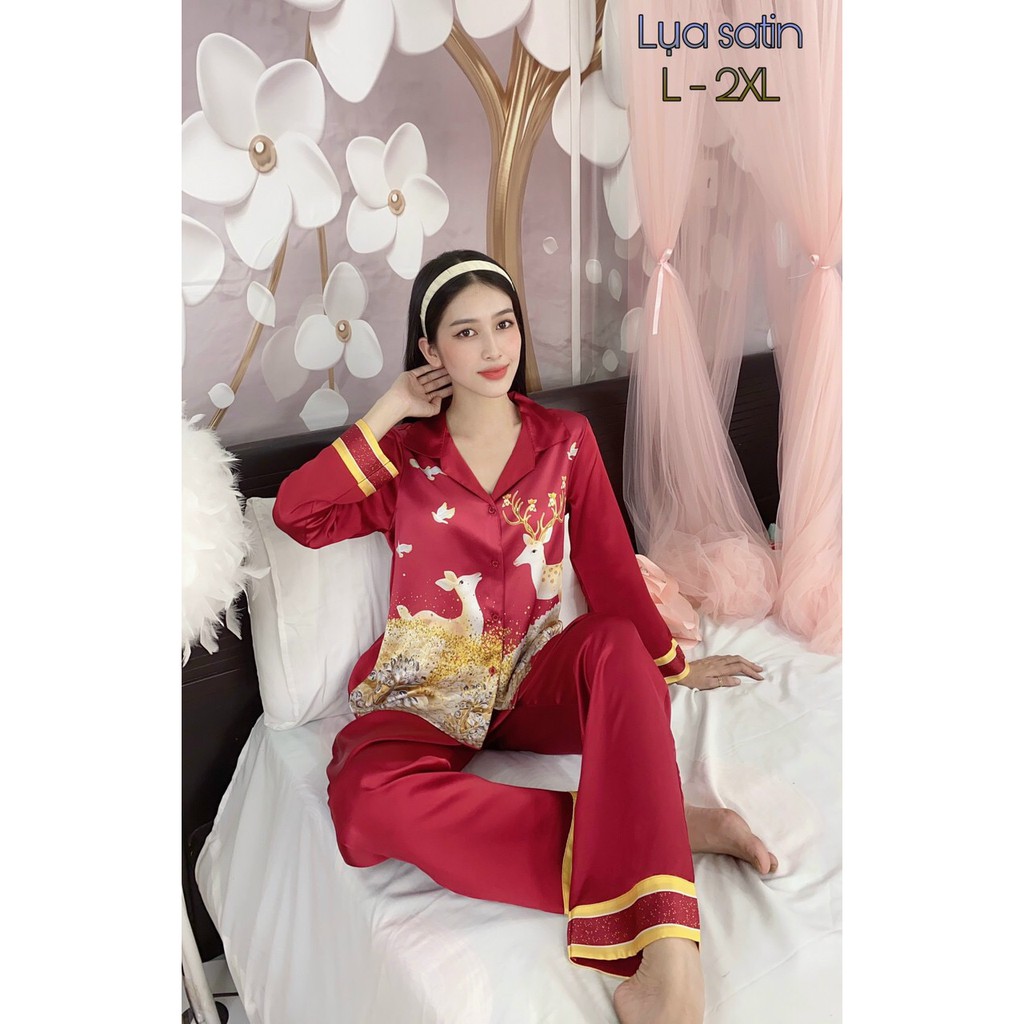 Đồ bộ pijama lụa satin in 3d tay dài quần dài size L.XXL mẩu hot hit