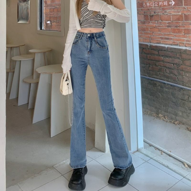 Quần Jean Lưng Cao Ống Loe Ôm Dáng Phối Dây Cột Thời Trang Cho Nữ