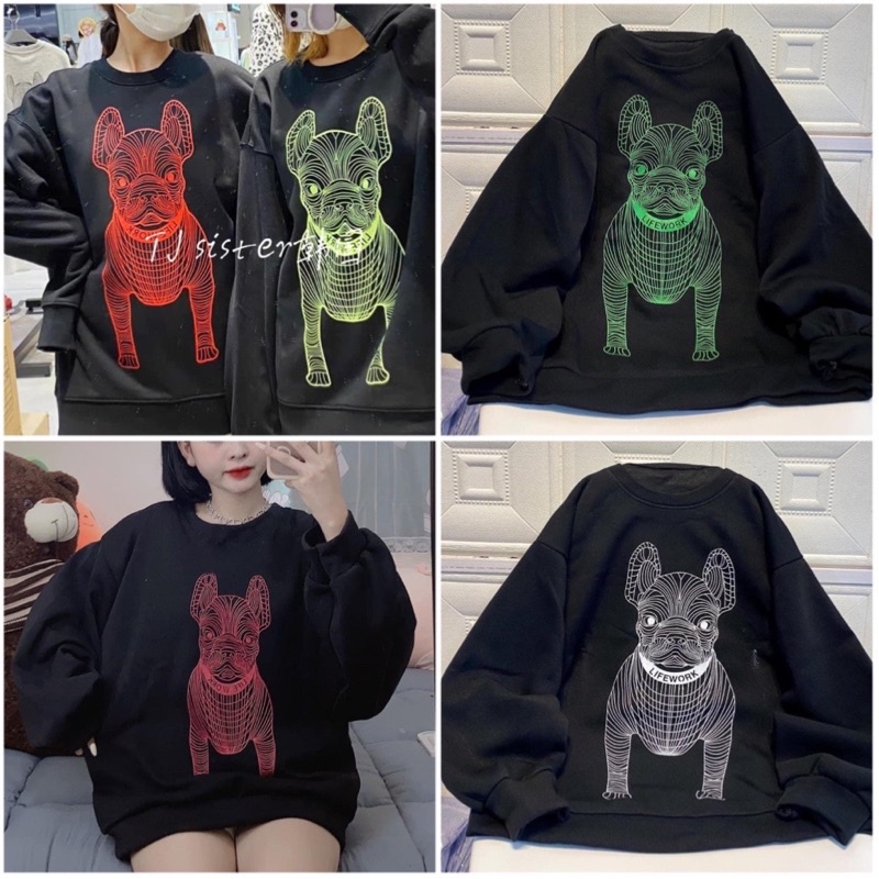 Áo nỉ chó in 5D HAI MẶT Hàng may kỹ in sắc nét chuẩn đẹp(ÁO SWEATER UNISEX Freesize, Áo Nỉ Thụng Tay Phồng)