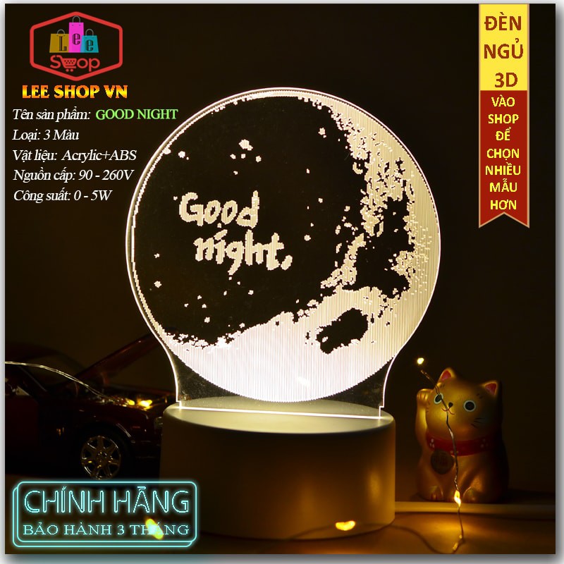 Đèn Ngủ 3D Thay Đổi 3 Màu Sắc - Mẫu Good Night - Là Món Quà Ý Nghĩa Cho Bạn Và Người Thân Yêu