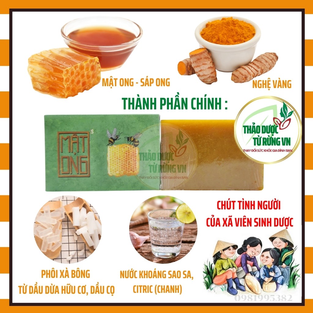 Xà Bông Nghệ Mật Ong SINH DƯỢC 100% Nguyên Liệu Thiên Nhiên Trắng Sáng Da An Toàn 100g Tặng Túi Lưới Tạo Bọt  TDTRVN