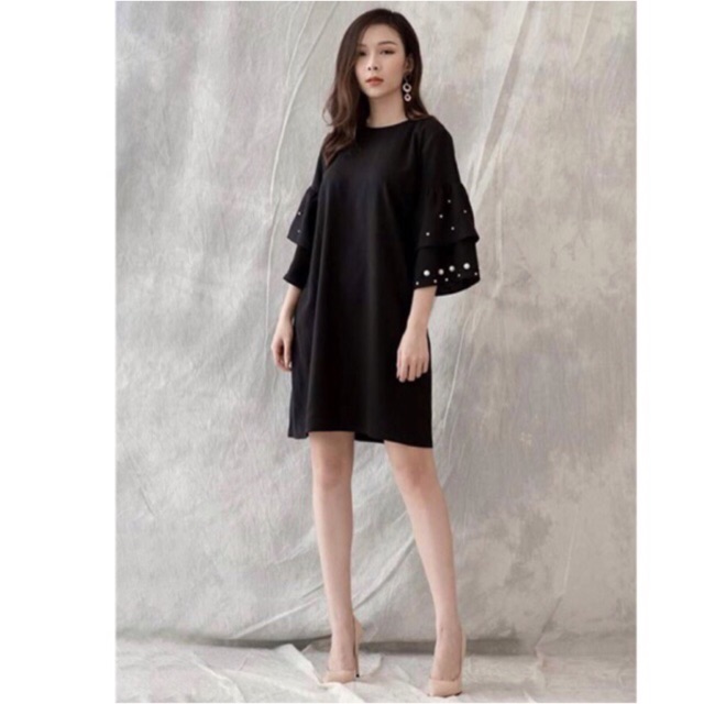 Đầm suông Blapink váy suông nữ tiểu thư tay bèo đính hột