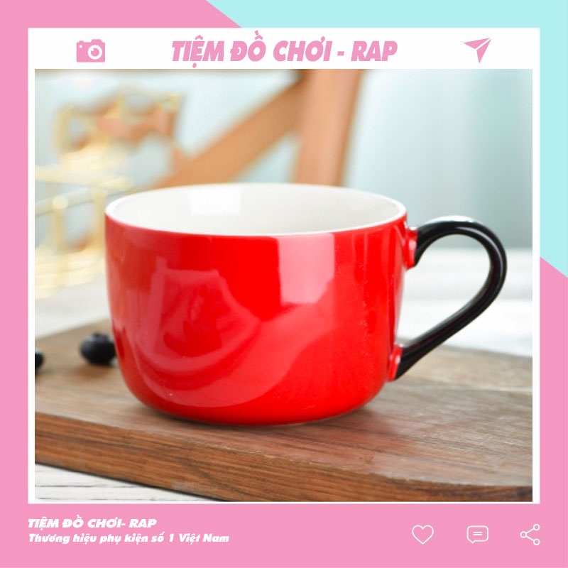 Cốc ly sứ cỡ lớn dung tích 450ml tráng men bóng cao cáp phong cách tối giản dùng để pha trà pha cà phê - Ráp