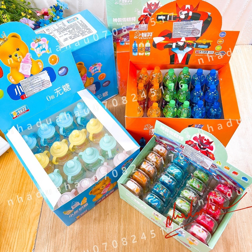 Sỉ - Một vỉ kẹo mút phủ cốm hình que kem/ hình chai nước ngọt/ hình gấu có đèn FengJi Hongkong