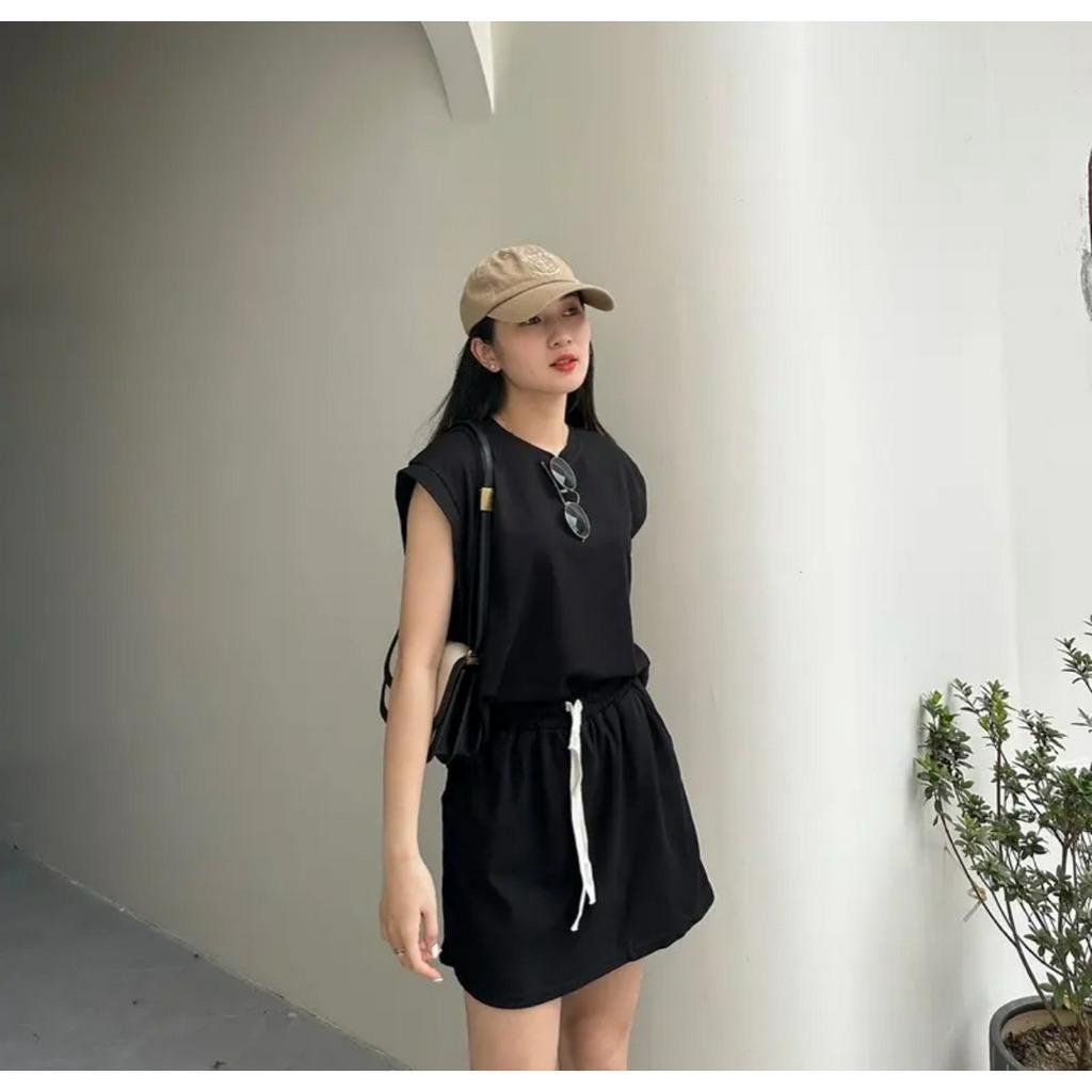 Set áo tank top tay hến chất thu tổ ong kèm chân váy thời trang - 29feb.closet - S97