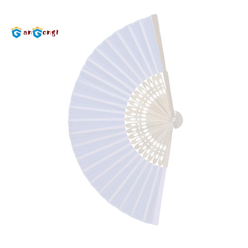 Set 10 quạt tre xếp vải lụa trắng muslin dùng múa đám cưới hoặc sơn vẽ