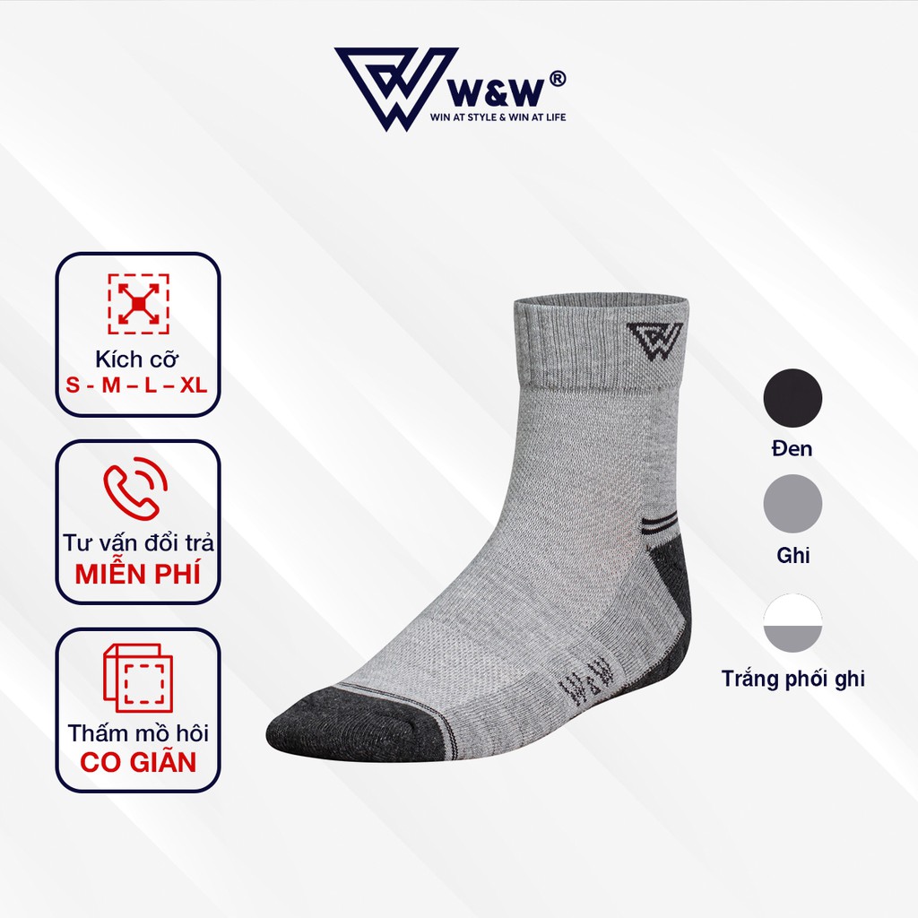 Tất Nam W&amp;W Cổ Cao Thể Thao Khử Mùi, Kháng Khuẩn, Chống Hôi Chân Cao Cấp WM02