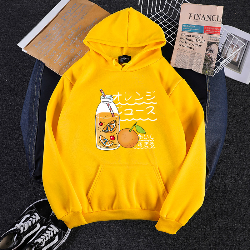 Áo Hoodie Dài Tay In Họa Tiết Trái Cam 7 Màu Phong Cách Hàn Quốc Cho Nữ