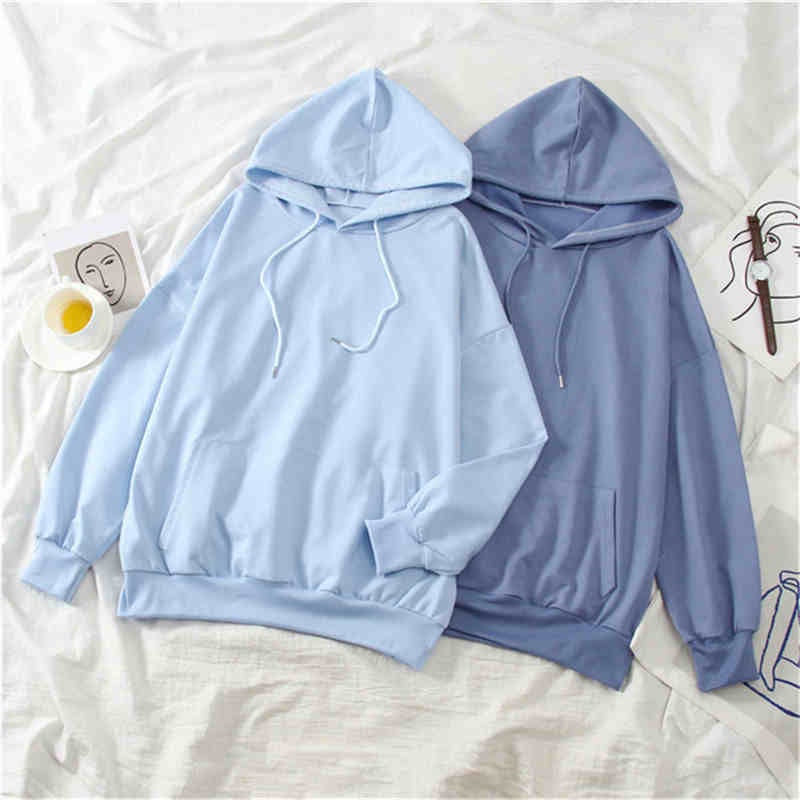 Áo Hoodie Mỏng Dáng Rộng Màu Sắc Đơn Giản Phong Cách Hàn Quốc Thời Trang Xuân Thu Cho Nữ