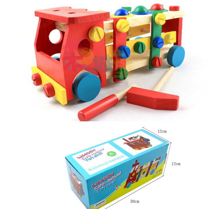 Xe lắp ráp ốc vít kèm đập bóng - Đồ chơi gỗ cho bé