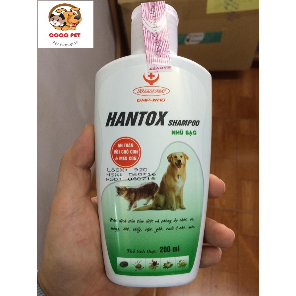 Sữa Tắm T.rị Ve Rận, Bọ Chét Cho Chó Mèo Hantox Shampoo 200ml - Sữa Tắm Kháng Khuẩn Ngoài Da Mèo Cún Con