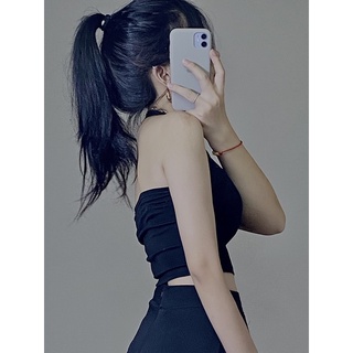 Áo crop body cổ yếm /Đen