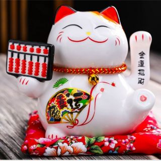 Mèo Thần Tài  Kinh Doanh Hồng Phát (size: 16*14*16cm ) - Vẫy tay - Giá sốc