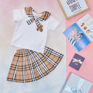 Bộ váy kẻ caro Burberry thun cotton 100% 4 chiều dành cho bé gái từ 15 kg - 43 kg