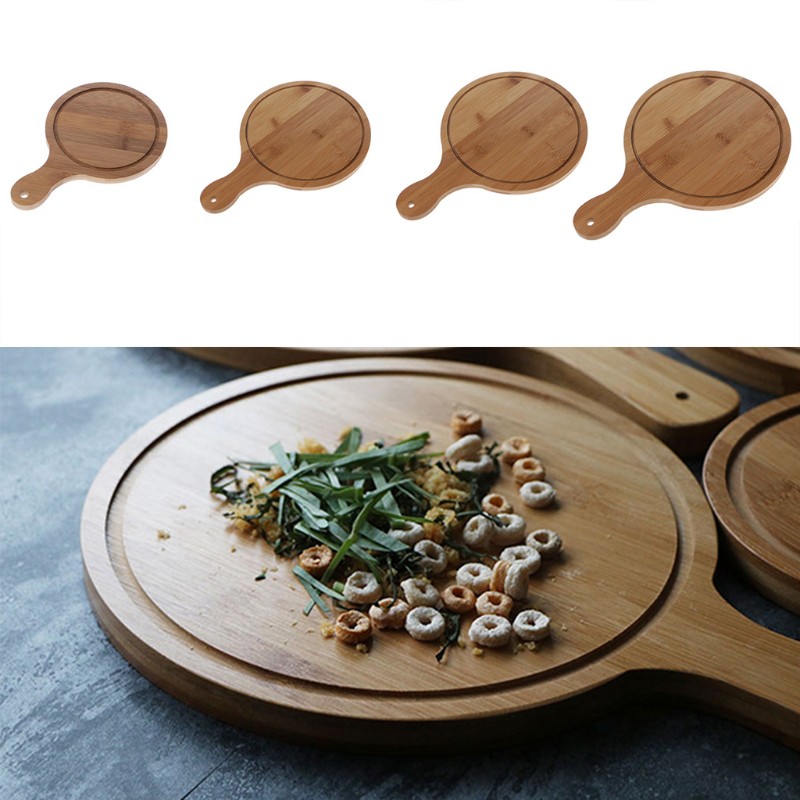 yu Durable Round Wooden Pizza Paddle Serving Board Making Peel Cutting Tray 4 Sizes