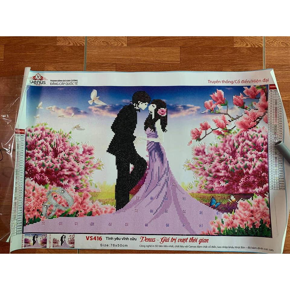 Tranh đính đá Tình yêu vĩnh cửu (75x53cm) - chưa đính đá