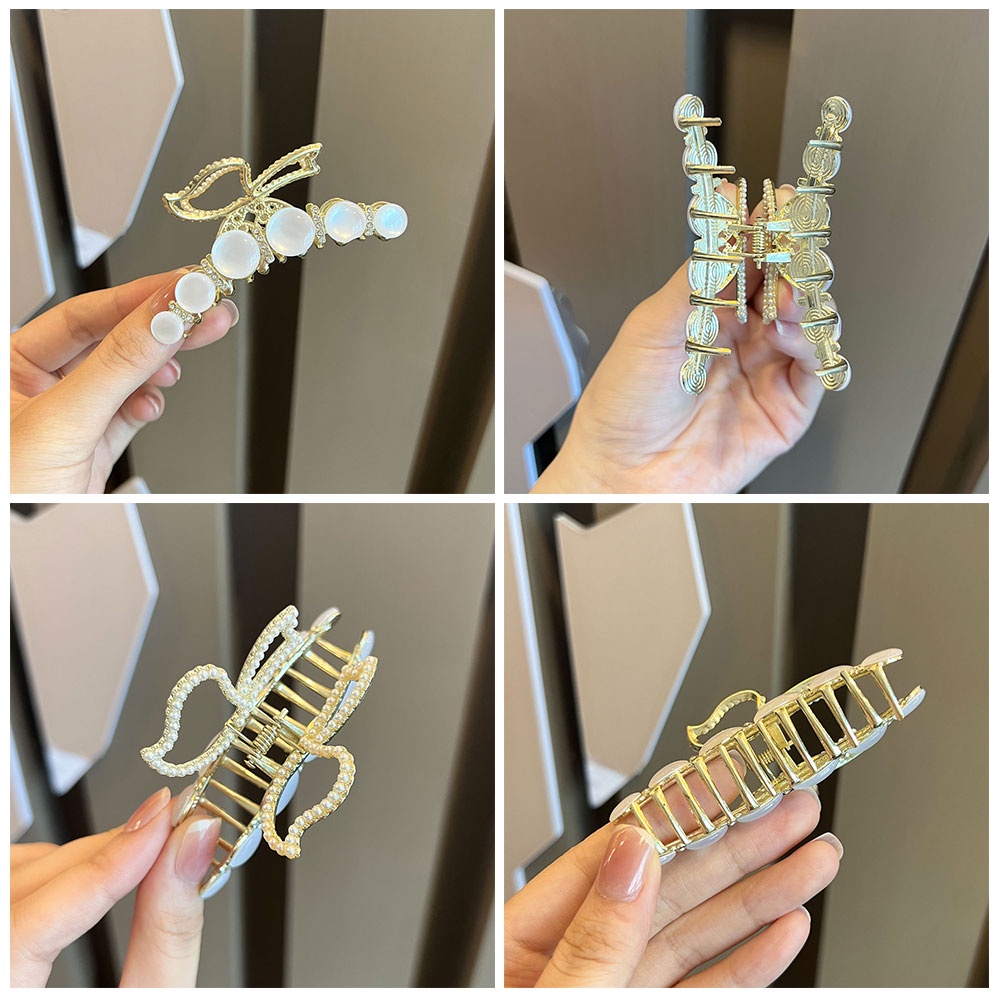 Kẹp Tóc Hình Nơ Đính Ngọc Trai / Đá Opal / Kẹp Tóc Càng Cua / Kẹp Tóc Thời Trang Thanh Lịch Cho Nữ