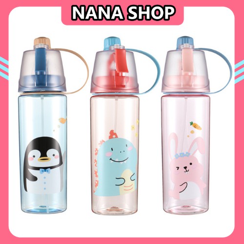 Bình Đựng Nước CÓ VÒI XỊT PHUN SƯƠNGBình Nước Thể Thao Phun Sương 600ml Bằng Nhựa PP + PC An Toàn