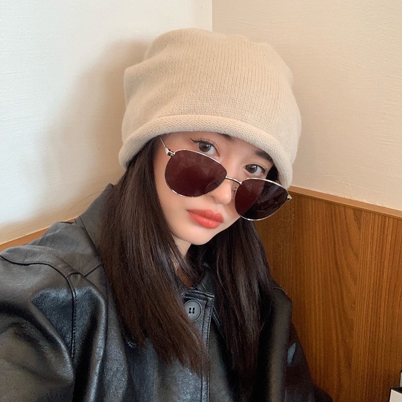 Mũ Len Dệt Kim Màu Trơn Cột Dây Thời Trang Vintage Hàn Quốc Cho Nữ