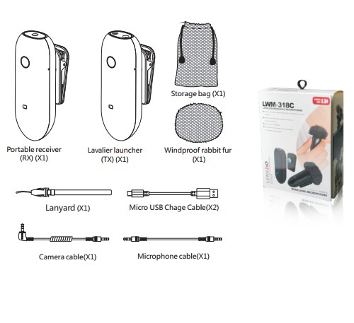 Micro Thu Âm Wireless LENSGO LWM-318C Đen (TX+RX) - Chính Hãng