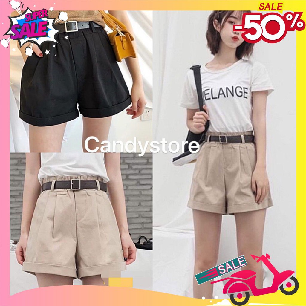 Quần shorts khaki 🦋 ống rộng chất vải thô mềm mặc thoải mái