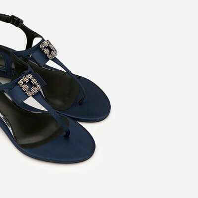 Vascara Giày Sandal T-strap Phối Nơ - Màu Xanh Navy Mới Về