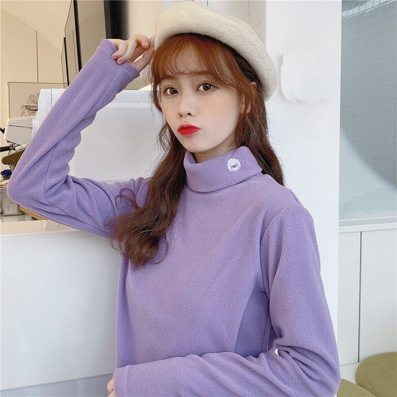 Áo Thun Nữ Vải Lông Cừu Dày Màu Kẹo Ngọt Thời Trang Mới