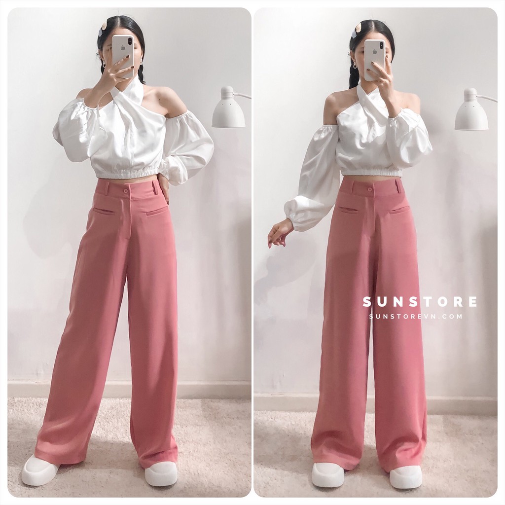 Quần ống rộng túi mổ culottes dáng suông dài cài nút lưng cao chất rũ THRE PANT