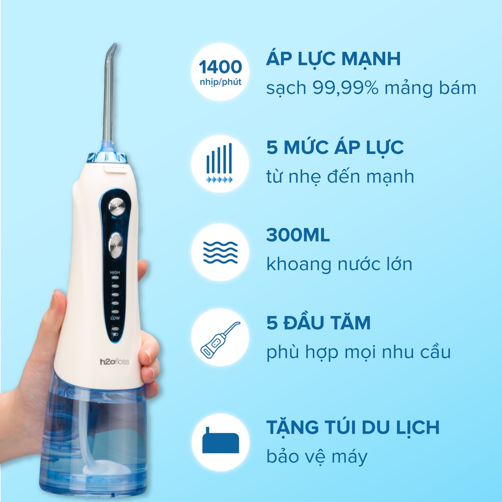 Máy tăm nước H2oFloss HF-9P phiên bản mới sản xuất năm 2022 tặng kèm túi đựng du lịch