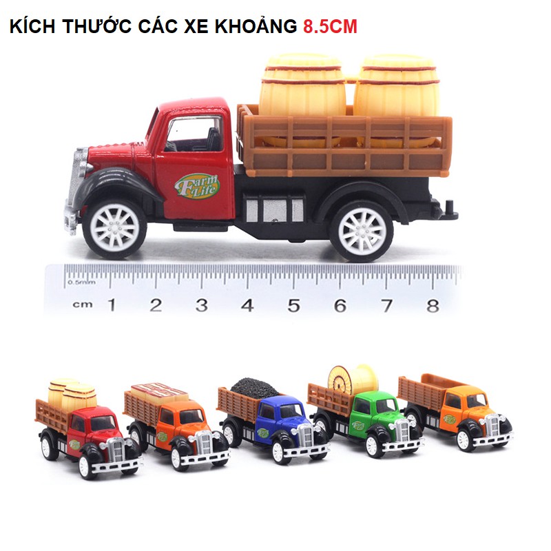 Bộ xe die cast mini ô tô chở hàng đồ chơi trẻ em bằng hợp kim nhựa gồm 5 xe