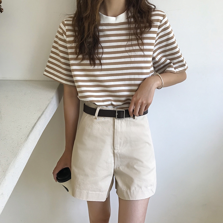 Áo Thun Ulzzang Tay Ngắn Kẻ Sọc Phong Cách Hàn Quốc
